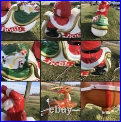 VTG 1970s Empire Large Santa & Sleigh WithToys Noel Lighted Blow Mold w Reindeers