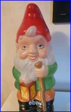 VTG Blow Mold Gnome 22.5 Holding Lantern & Cane Made In EC SOLD AS IS