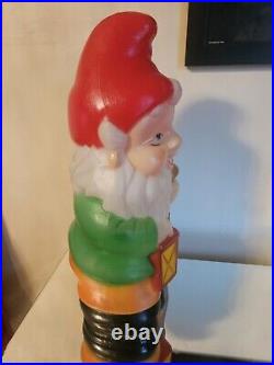 VTG Blow Mold Gnome 22.5 Holding Lantern & Cane Made In EC SOLD AS IS