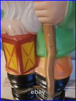 VTG Blow Mold Gnome 22.5 Holding Lantern & Cane Made In EC SOLD AS IS