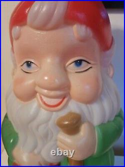 VTG Blow Mold Gnome 22.5 Holding Lantern & Cane Made In EC SOLD AS IS