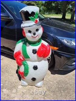 VTG Blow Mold Snowman Wreath Christmas Decor TALL 44 Lighted Poloron TPI