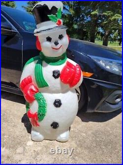 VTG Blow Mold Snowman Wreath Christmas Decor TALL 44 Lighted Poloron TPI
