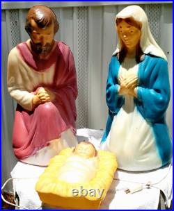VTG Christmas Nativity Blow Mold Illuminated Joseph, Mary and Baby Jesus 28 USA