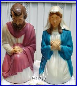 VTG Christmas Nativity Blow Mold Illuminated Joseph, Mary and Baby Jesus 28 USA