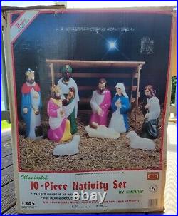 VTG Empire 10 piece Nativity Blow Mold Set 23 Tall Christmas Electric Light Up