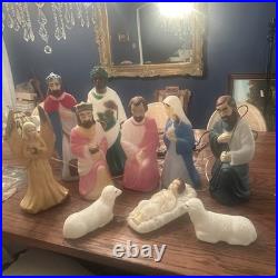 VTG Empire Blow Mold Nativity 10 Piece 17-22 Christmas Light +Angel Blow Mold