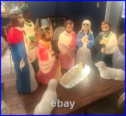 VTG Empire Blow Mold Nativity 10 Piece 17-22 Christmas Light +Angel Blow Mold