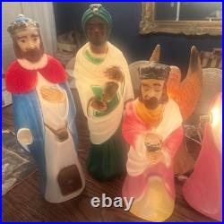 VTG Empire Blow Mold Nativity 10 Piece 17-22 Christmas Light +Angel Blow Mold
