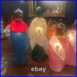 VTG Empire Blow Mold Nativity 10 Piece 17-22 Christmas Light +Angel Blow Mold