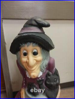 VTG General Foam 34 Witch With Cauldron Cat Bat Halloween Blow Mold Yard Decor