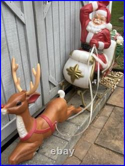 VTG General Foam Plastics Blow Mold Santa in Sleigh withReindeer @READ@ NO SHIP