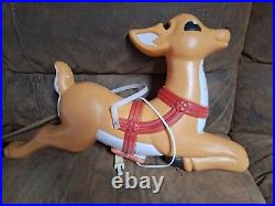 VTG Grand Venture Lighted Santa Reindeer Christmas Blow Mold Yard Decor CLEAN