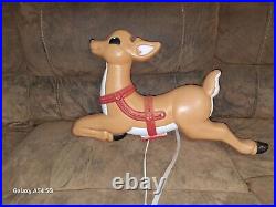 VTG Grand Venture Lighted Santa Reindeer Christmas Blow Mold Yard Decor CLEAN
