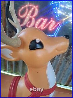 VTG Grand Venture Lighted Santa Reindeer Christmas Blow Mold Yard Decor CLEAN