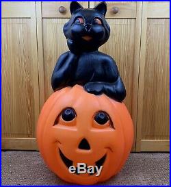 VTG Halloween Blow Mold Black Cat Pumpkin Carolina Empire Plastic 34 Lighted
