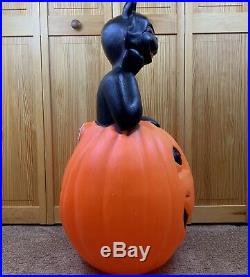 VTG Halloween Blow Mold Black Cat Pumpkin Carolina Empire Plastic 34 Lighted