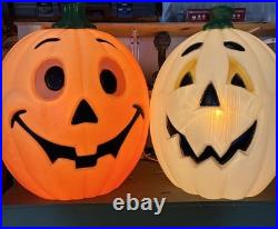 VTG Halloween Jack o Lantern (2) Light Up Blow Mold 80s 90s Pumpkin 24 Lot Of 2