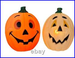 VTG Halloween Jack o Lantern (2) Light Up Blow Mold 80s 90s Pumpkin 24 Lot Of 2