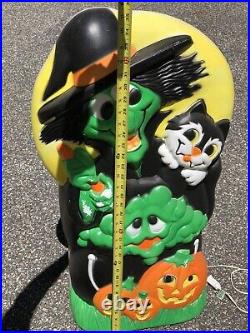 VTG Halloween Sunhill Double sided Blow Mold Witch Ghost Cat Pumpkin Witch Tomb