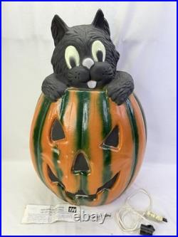 VTG TPI Halloween Blow Mold 28 Jack-O'-Lantern with Black Cat in Pumpkin