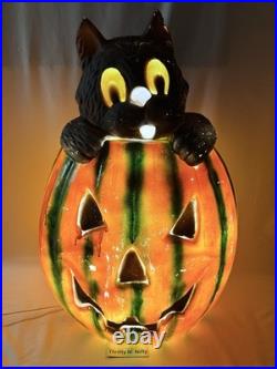 VTG TPI Halloween Blow Mold 28 Jack-O'-Lantern with Black Cat in Pumpkin