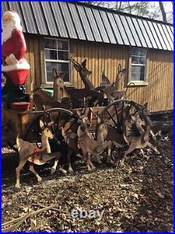 VTG. WoodenXMAS Display YARD/9 REINDEER/Sleigh 80's FREE Delivery? 100 Miles