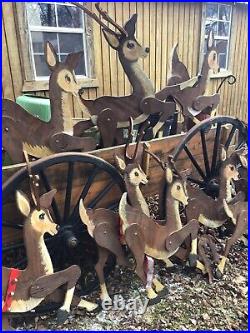 VTG. WoodenXMAS Display YARD/9 REINDEER/Sleigh 80's FREE Delivery? 100 Miles