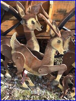 VTG. WoodenXMAS Display YARD/9 REINDEER/Sleigh 80's FREE Delivery? 100 Miles