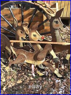 VTG. WoodenXMAS Display YARD/9 REINDEER/Sleigh 80's FREE Delivery? 100 Miles