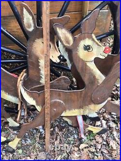 VTG. WoodenXMAS Display YARD/9 REINDEER/Sleigh 80's FREE Delivery? 100 Miles