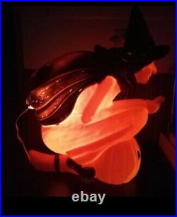 Vint Blow Mold Witch Pumpkin on Broom Light 20 Halloween Don Featherstone