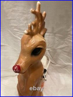 Vintage 14 Blow Mold RUDOLPH Red Nose REINDEER Chimney Christmas Decor RARE