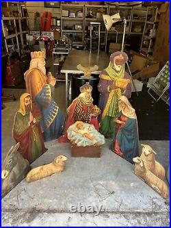 Vintage 1950's Plywood Christmas Nativity Scene (10) Piece Rare