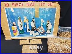 Vintage 1967 Empire Blow Mold Nativity 10 Piece Christmas Display Set 16 22