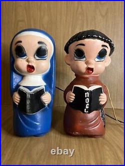 Vintage 1968 Noma Lites Corp Blow Molds Carolers Nun & Monk Noel Ultra Rare