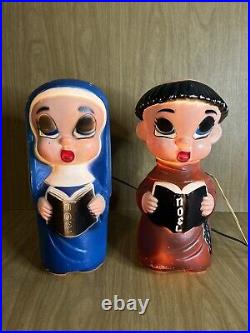 Vintage 1968 Noma Lites Corp Blow Molds Carolers Nun & Monk Noel Ultra Rare