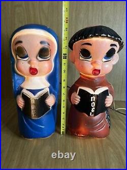 Vintage 1968 Noma Lites Corp Blow Molds Carolers Nun & Monk Noel Ultra Rare