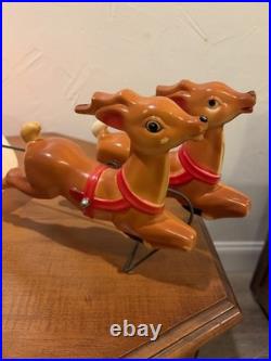 Vintage 1970 Empire Blow Mold Lighted Santa And Reindeer 25