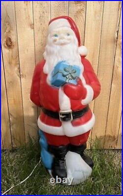 Vintage 1971 Blow Mold Santa Claus 34 Empire Plastic Lighted with Blue Present