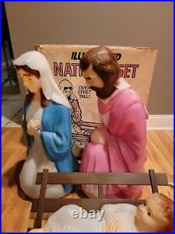 Vintage 1985 28 Nativity Blow Mold Mary Joseph Jesus Blow Molds Christmas W Box