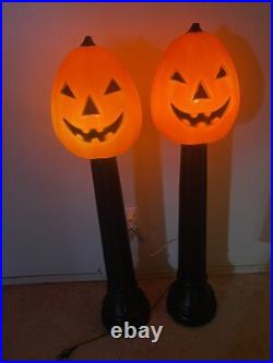Vintage 1991 TPI Halloween Jack O Lantern Set Of 2 44 Lighted Blow Mold Post