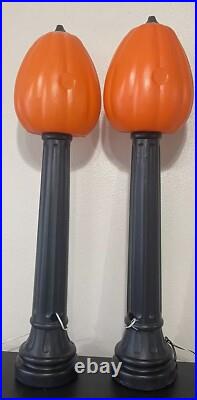 Vintage 1991 TPI Halloween Jack O Lantern Set Of 2 44 Lighted Blow Mold Post