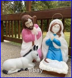 Vintage 1995 Empire 4 Piece Nativity Blow Mold Halos Joseph Mary Jesus & Donkey