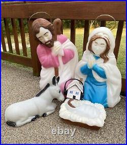 Vintage 1995 Empire 4 Piece Nativity Blow Mold Halos Joseph Mary Jesus & Donkey