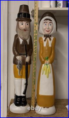 Vintage 1996 Union Products Pilgrim Pair Man & Woman LIGHTED Blow Molds 34