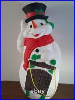 Vintage 2000 TPI Christmas Lighted Snowman with Sled Blow Mold 40 Tall READ