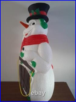 Vintage 2000 TPI Christmas Lighted Snowman with Sled Blow Mold 40 Tall READ