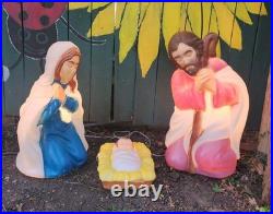 Vintage 28 Illuminated Nativity Blow Mold Mary, Joseph and Baby Jesus Gorgeous