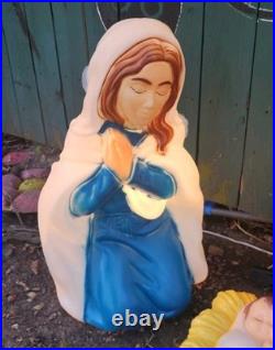 Vintage 28 Illuminated Nativity Blow Mold Mary, Joseph and Baby Jesus Gorgeous